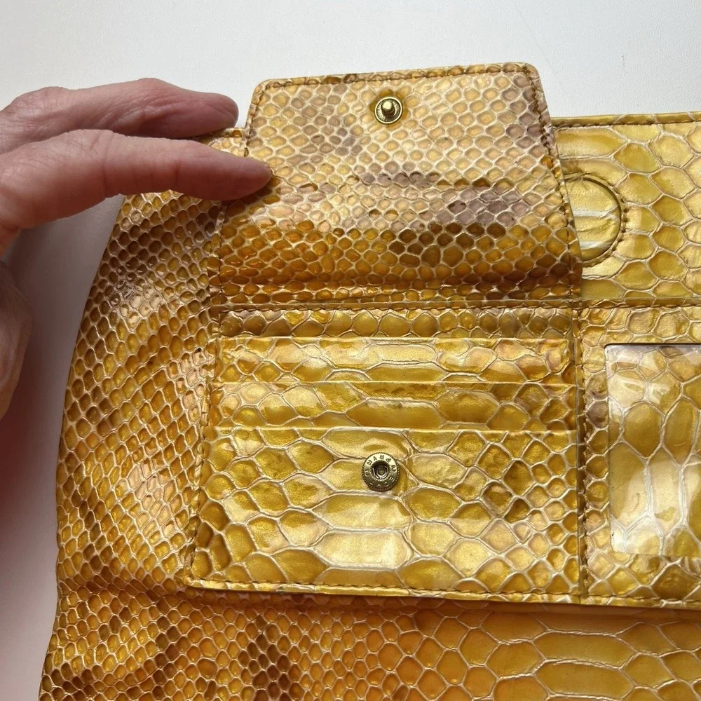 ABAS Snakeskin Embossed Yellow Brown Bag Clutch Purse